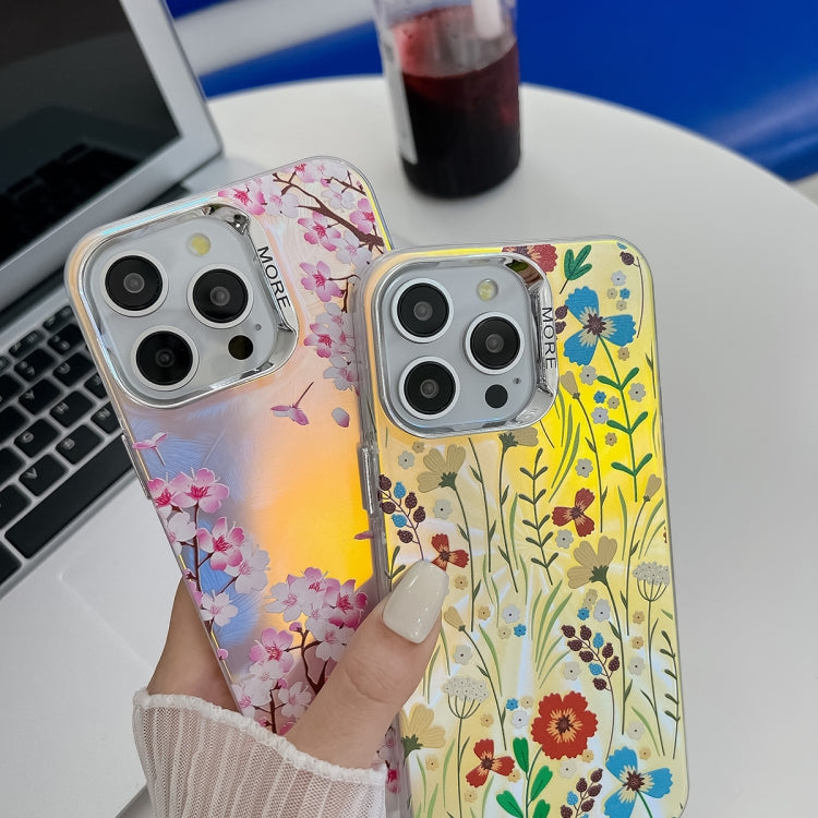 For iPhone 16 Pro Max Electroplating Laser Flower Texture TPU Phone Case(Drawn Flowers AH3) - iPhone 16 Pro Max Cases by buy2fix | Online Shopping UK | buy2fix