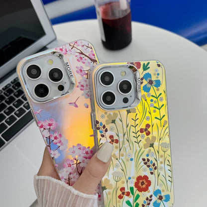 For iPhone 16 Electroplating Laser Flower Texture TPU Phone Case(Plum Blossom AH18) - iPhone 16 Cases by buy2fix | Online Shopping UK | buy2fix