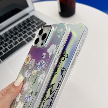 For iPhone 16 Pro Electroplating Laser Flower Texture TPU Phone Case(Leaves AH12) - iPhone 16 Pro Cases by buy2fix | Online Shopping UK | buy2fix