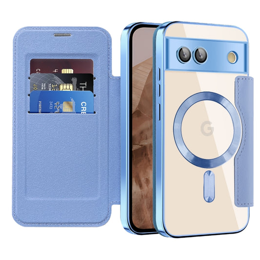 For Google Pixel 8a Shield MagSafe RFID Anti-theft Leather Phone Case(Blue) by buy2fix