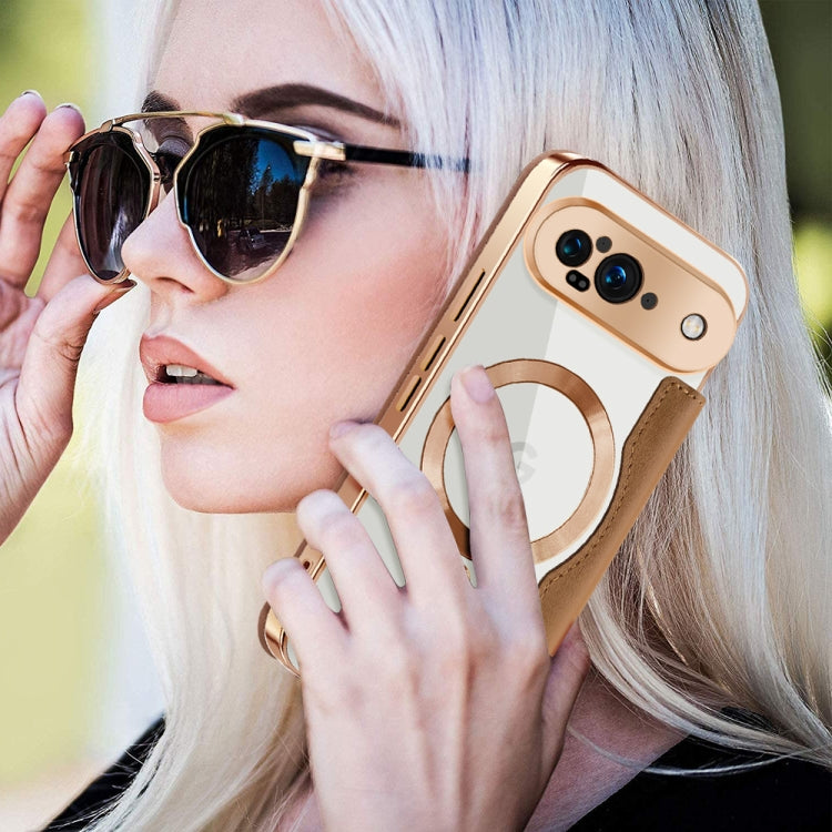 For Google Pixel 9 Shield MagSafe RFID Anti-theft Leather Phone Case(Brown) by buy2fix