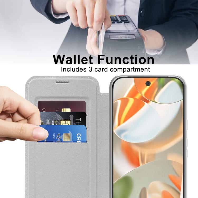 For Google Pixel 10 Pro XL Shield MagSafe RFID Anti-theft Leather Phone Case(Grey) - Google Cases by buy2fix | Online Shopping UK | buy2fix