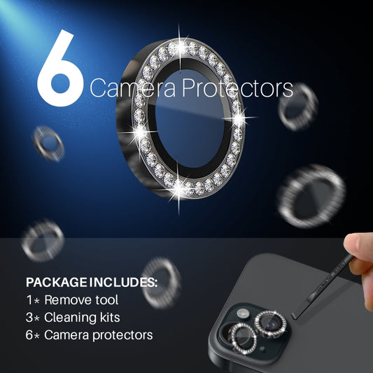 For iPhone 15 / 15 Plus / 14 / 14 Plus NORTHJO 3 Set 6Pcs Camera Lens Protector Diamond Metal Ring Film(Graphite) - iPhone 15 Tempered Glass by NORTHJO | Online Shopping UK | buy2fix