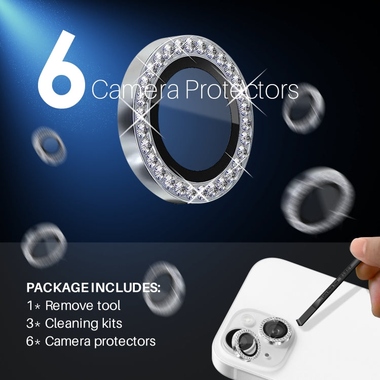 For iPhone 15 / 15 Plus / 14 / 14 Plus NORTHJO 3 Set 6Pcs Camera Lens Protector Diamond Metal Ring Film(Silver) - iPhone 15 Tempered Glass by NORTHJO | Online Shopping UK | buy2fix