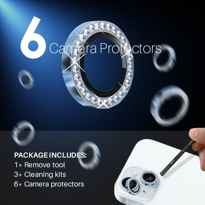 For iPhone 15 / 15 Plus / 14 / 14 Plus NORTHJO 3 Set 6Pcs Camera Lens Protector Diamond Metal Ring Film(Blue) - iPhone 15 Tempered Glass by NORTHJO | Online Shopping UK | buy2fix