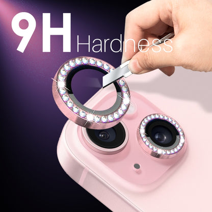 For iPhone 15 / 15 Plus / 14 / 14 Plus NORTHJO 3 Set 6Pcs Camera Lens Protector Diamond Metal Ring Film(Pink) - iPhone 15 Tempered Glass by NORTHJO | Online Shopping UK | buy2fix
