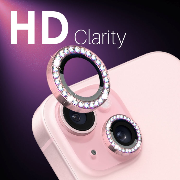 For iPhone 15 / 15 Plus / 14 / 14 Plus NORTHJO 3 Set 6Pcs Camera Lens Protector Diamond Metal Ring Film(Pink) - iPhone 15 Tempered Glass by NORTHJO | Online Shopping UK | buy2fix