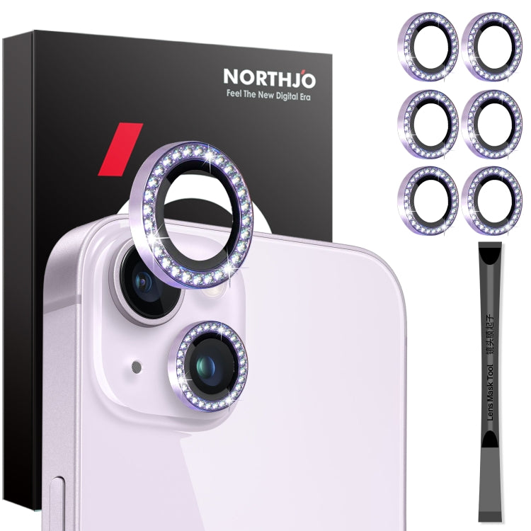 For iPhone 15 / 15 Plus / 14 / 14 Plus NORTHJO 3 Set 6Pcs Camera Lens Protector Diamond Metal Ring Film(Purple) - iPhone 15 Tempered Glass by NORTHJO | Online Shopping UK | buy2fix