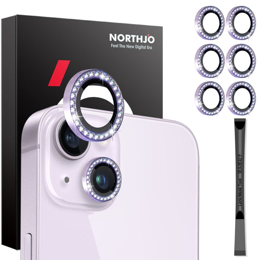 For iPhone 15 / 15 Plus / 14 / 14 Plus NORTHJO 3 Set 6Pcs Camera Lens Protector Diamond Metal Ring Film(Purple) - iPhone 15 Tempered Glass by NORTHJO | Online Shopping UK | buy2fix