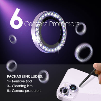 For iPhone 15 / 15 Plus / 14 / 14 Plus NORTHJO 3 Set 6Pcs Camera Lens Protector Diamond Metal Ring Film(Purple) - iPhone 15 Tempered Glass by NORTHJO | Online Shopping UK | buy2fix