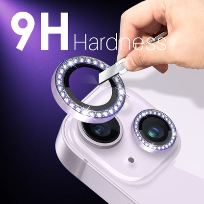 For iPhone 15 / 15 Plus / 14 / 14 Plus NORTHJO 3 Set 6Pcs Camera Lens Protector Diamond Metal Ring Film(Purple) - iPhone 15 Tempered Glass by NORTHJO | Online Shopping UK | buy2fix