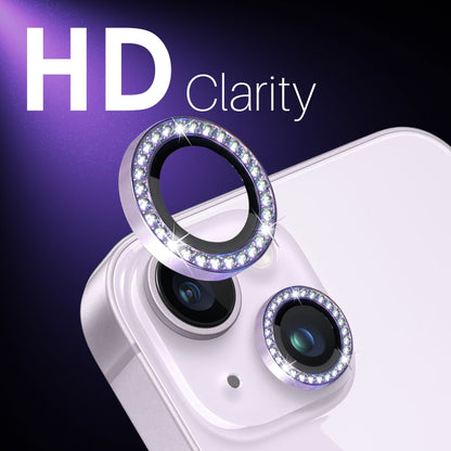 For iPhone 15 / 15 Plus / 14 / 14 Plus NORTHJO 3 Set 6Pcs Camera Lens Protector Diamond Metal Ring Film(Purple) - iPhone 15 Tempered Glass by NORTHJO | Online Shopping UK | buy2fix