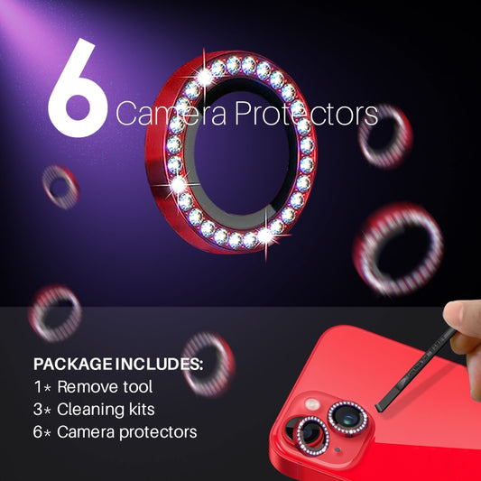 For iPhone 15 / 15 Plus / 14 / 14 Plus NORTHJO 3 Set 6Pcs Camera Lens Protector Diamond Metal Ring Film(Red) - iPhone 15 Tempered Glass by NORTHJO | Online Shopping UK | buy2fix