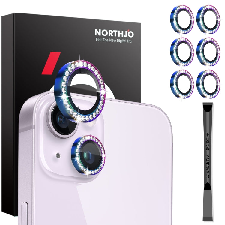 For iPhone 15 / 15 Plus / 14 / 14 Plus NORTHJO 3 Set 6Pcs Camera Lens Protector Diamond Metal Ring Film(Colorful) - iPhone 15 Tempered Glass by NORTHJO | Online Shopping UK | buy2fix