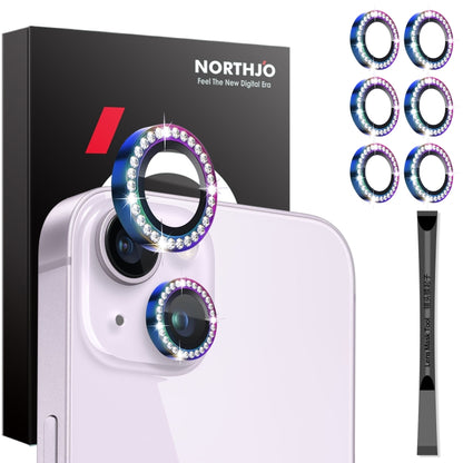 For iPhone 15 / 15 Plus / 14 / 14 Plus NORTHJO 3 Set 6Pcs Camera Lens Protector Diamond Metal Ring Film(Colorful) - iPhone 15 Tempered Glass by NORTHJO | Online Shopping UK | buy2fix
