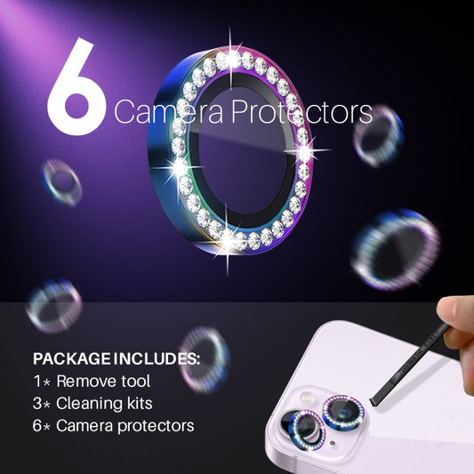 For iPhone 15 / 15 Plus / 14 / 14 Plus NORTHJO 3 Set 6Pcs Camera Lens Protector Diamond Metal Ring Film(Colorful) - iPhone 15 Tempered Glass by NORTHJO | Online Shopping UK | buy2fix