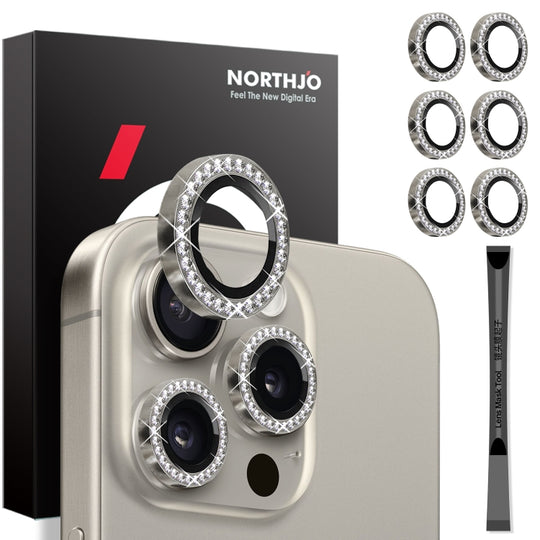 For iPhone 15 Pro / 15 Pro Max NORTHJO 2 Set 6Pcs Camera Lens Protector Diamond Metal Ring Film(Natural)