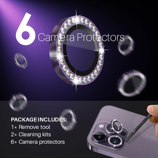 For iPhone 15 Pro / 15 Pro Max NORTHJO 2 Set 6Pcs Camera Lens Protector Diamond Metal Ring Film(Purple) by NORTHJO
