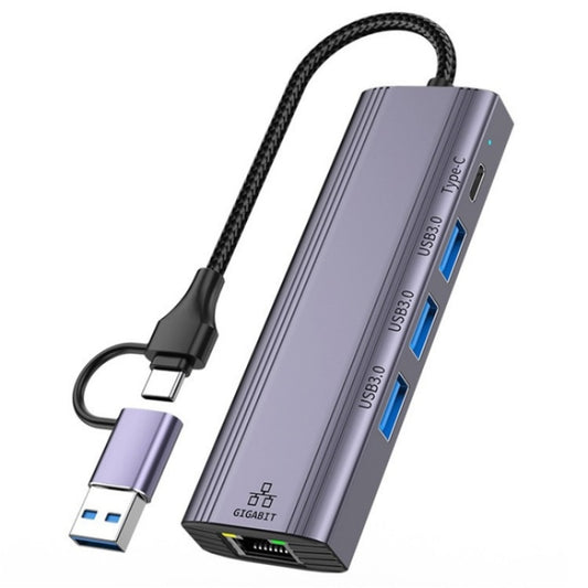 T513 USB-A / Type-C to USB3.0 x 3 + USB-C + Gigabit Laptop Adapter Docking Station - HUB with Lan adapter by buy2fix | Online Shopping UK | buy2fix