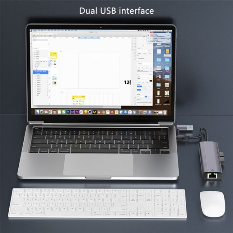 T513 USB-A / Type-C to USB3.0 x 3 + USB-C + Gigabit Laptop Adapter Docking Station - HUB with Lan adapter by buy2fix | Online Shopping UK | buy2fix