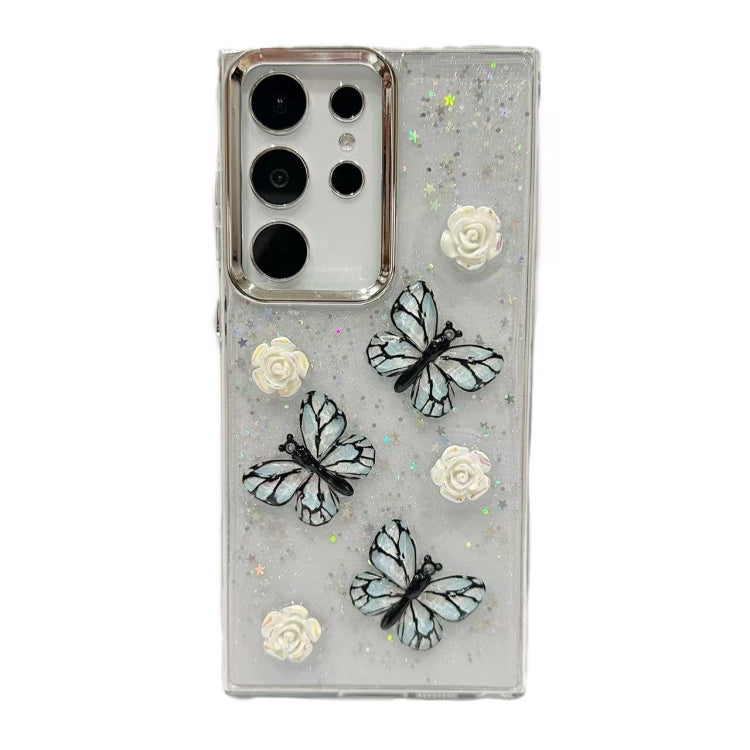 For Samsung Galaxy S25 Ultra 5G Three-dimensional Butterfly Glitter TPU Phone Case(Blue) by buy2fix