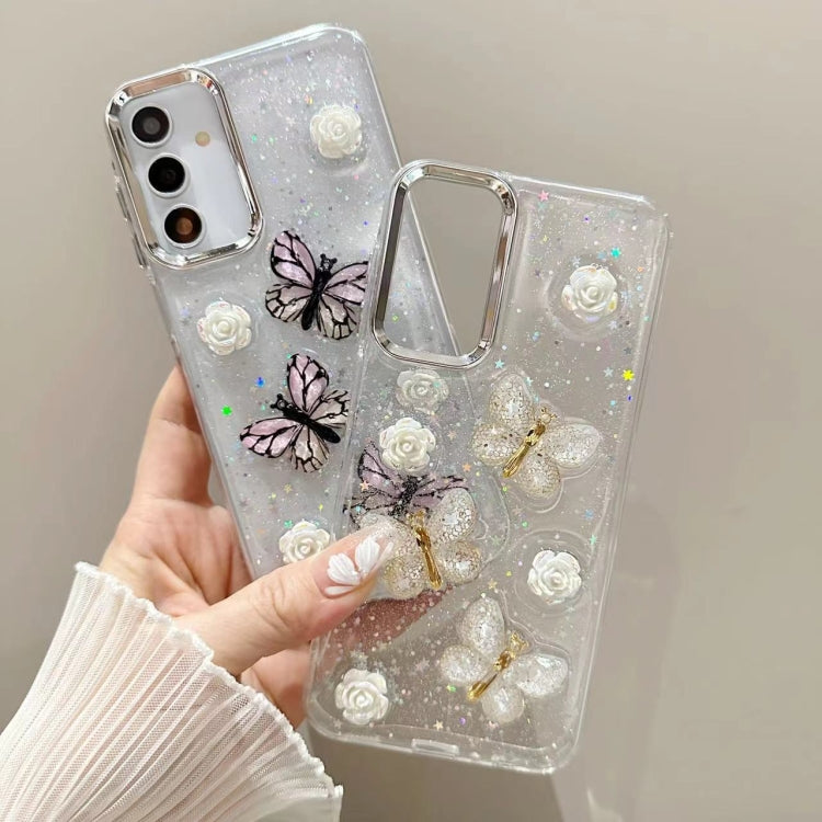 For Samsung Galaxy S25 Ultra 5G Three-dimensional Butterfly Glitter TPU Phone Case(Blue) by buy2fix