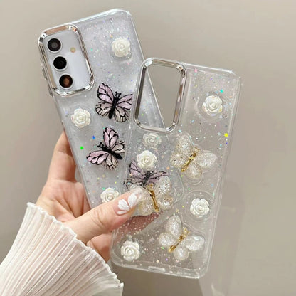 For Samsung Galaxy S25 Ultra 5G Three-dimensional Butterfly Glitter TPU Phone Case(Blue) by buy2fix