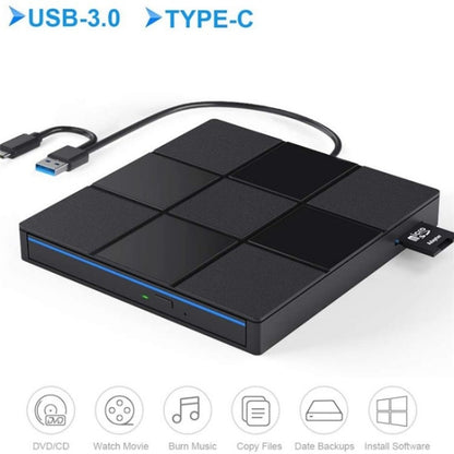 009 With USB Port for Laptop Computer External DVD Drive USB 3.0+Typle-C Adapter - Rewritable Drive by buy2fix | Online Shopping UK | buy2fix