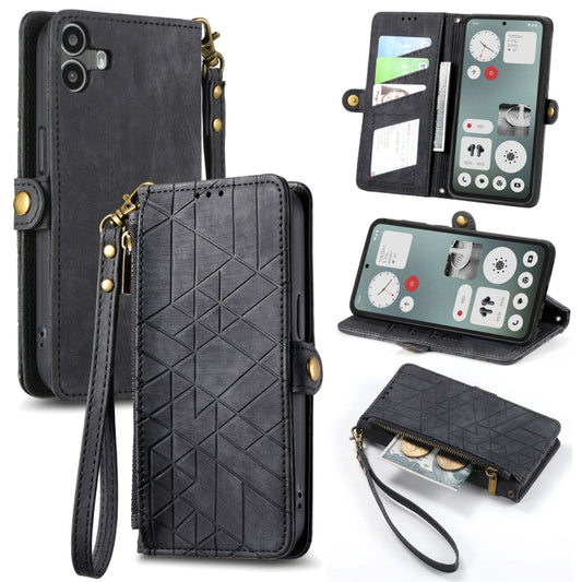 For Nothing CMF Phone 1 Geometric Zipper Wallet Side Buckle Leather Phone Case(Black) - Nothing Cases by buy2fix | Online Shopping UK | buy2fix
