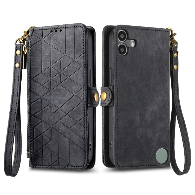 For Nothing CMF Phone 1 Geometric Zipper Wallet Side Buckle Leather Phone Case(Black) - Nothing Cases by buy2fix | Online Shopping UK | buy2fix