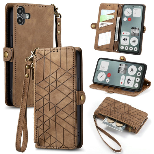 For Nothing CMF Phone 1 Geometric Zipper Wallet Side Buckle Leather Phone Case(Brown) - Nothing Cases by buy2fix | Online Shopping UK | buy2fix