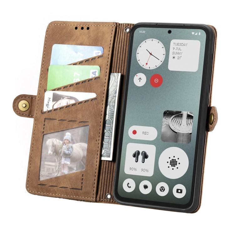 For Nothing CMF Phone 1 Geometric Zipper Wallet Side Buckle Leather Phone Case(Brown) - Nothing Cases by buy2fix | Online Shopping UK | buy2fix