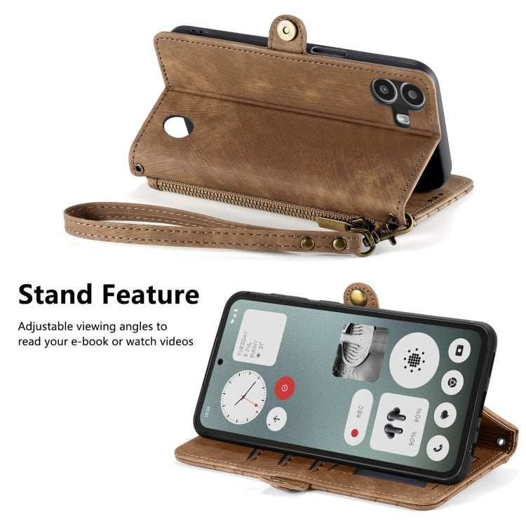 For Nothing CMF Phone 1 Geometric Zipper Wallet Side Buckle Leather Phone Case(Brown) - Nothing Cases by buy2fix | Online Shopping UK | buy2fix