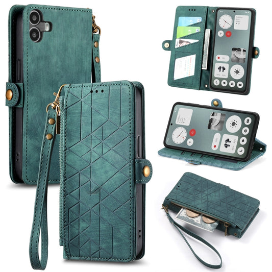 For Nothing CMF Phone 1 Geometric Zipper Wallet Side Buckle Leather Phone Case(Green) - Nothing Cases by buy2fix | Online Shopping UK | buy2fix