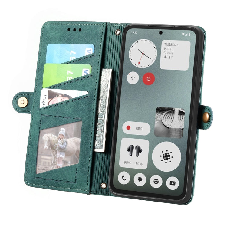 For Nothing CMF Phone 1 Geometric Zipper Wallet Side Buckle Leather Phone Case(Green) - Nothing Cases by buy2fix | Online Shopping UK | buy2fix
