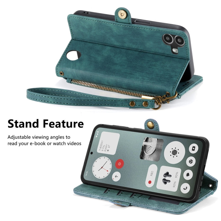 For Nothing CMF Phone 1 Geometric Zipper Wallet Side Buckle Leather Phone Case(Green) - Nothing Cases by buy2fix | Online Shopping UK | buy2fix