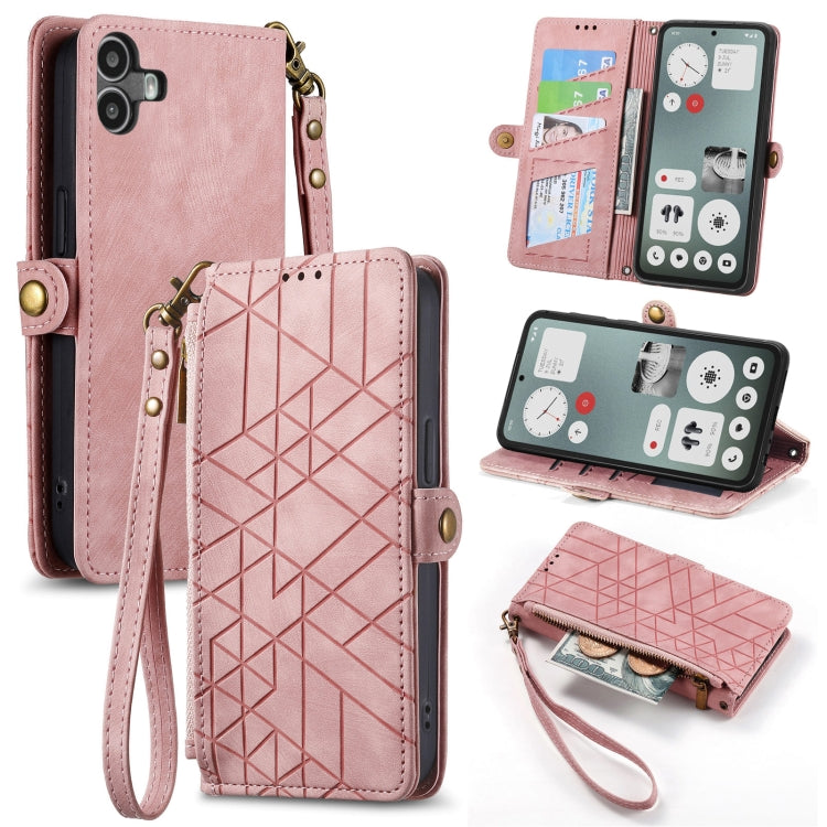 For Nothing CMF Phone 1 Geometric Zipper Wallet Side Buckle Leather Phone Case(Pink) - Nothing Cases by buy2fix | Online Shopping UK | buy2fix