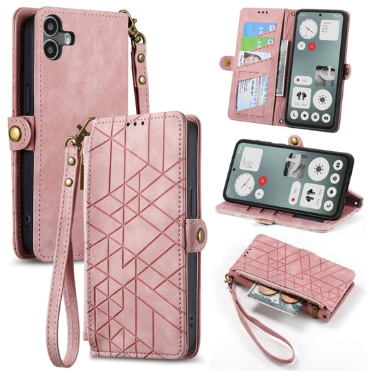 For Nothing CMF Phone 1 Geometric Zipper Wallet Side Buckle Leather Phone Case(Pink)