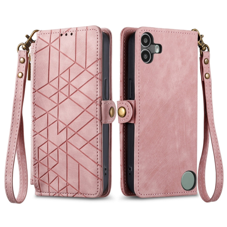 For Nothing CMF Phone 1 Geometric Zipper Wallet Side Buckle Leather Phone Case(Pink) - Nothing Cases by buy2fix | Online Shopping UK | buy2fix