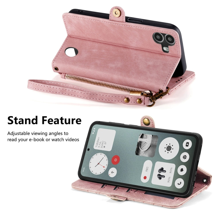 For Nothing CMF Phone 1 Geometric Zipper Wallet Side Buckle Leather Phone Case(Pink) - Nothing Cases by buy2fix | Online Shopping UK | buy2fix