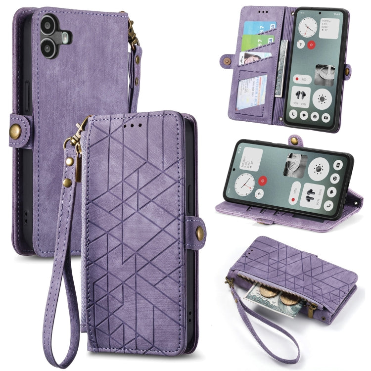 For Nothing CMF Phone 1 Geometric Zipper Wallet Side Buckle Leather Phone Case(Purple) - Nothing Cases by buy2fix | Online Shopping UK | buy2fix