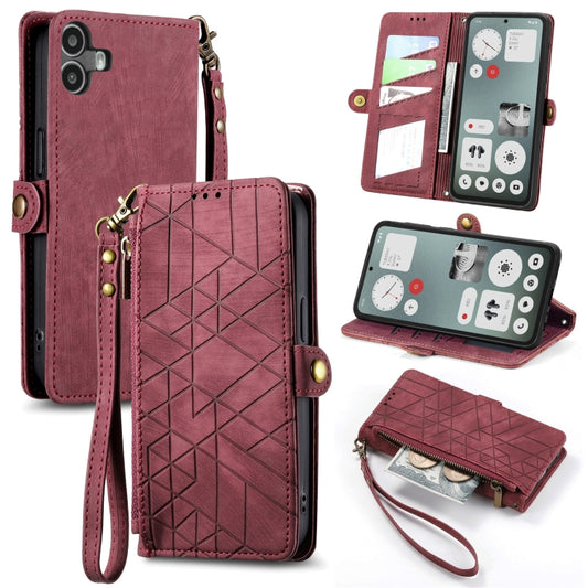 For Nothing CMF Phone 1 Geometric Zipper Wallet Side Buckle Leather Phone Case(Red) - Nothing Cases by buy2fix | Online Shopping UK | buy2fix
