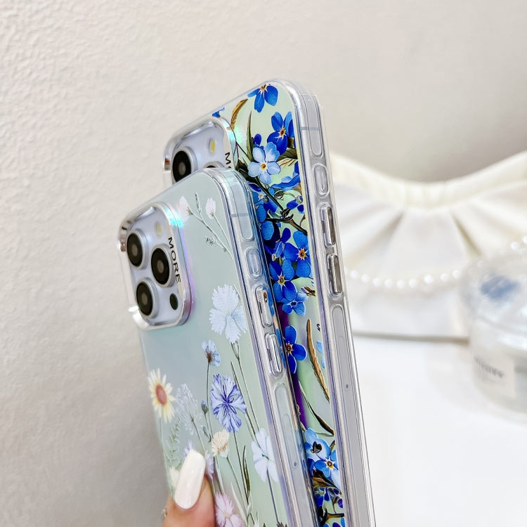 For iPhone 16 Pro Max Electroplating Laser Flower Phone Case with Wrist Strap(Flower AH6) - iPhone 16 Pro Max Cases by buy2fix | Online Shopping UK | buy2fix