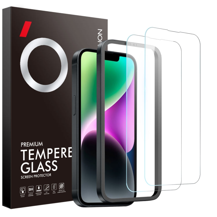 For iPhone 14 NORTHJO 2pcs A++ Screen Protector Tempered Glass Film with Installation Frame - iPhone 14 Tempered Glass by NORTHJO | Online Shopping UK | buy2fix