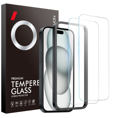 For iPhone 15 NORTHJO 2pcs A++ Screen Protector Tempered Glass Film with Installation Frame - iPhone 15 Tempered Glass by NORTHJO | Online Shopping UK | buy2fix