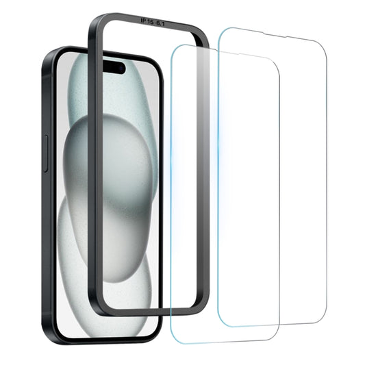 For iPhone 15 NORTHJO 2pcs A++ Screen Protector Tempered Glass Film with Installation Frame - iPhone 15 Tempered Glass by NORTHJO | Online Shopping UK | buy2fix