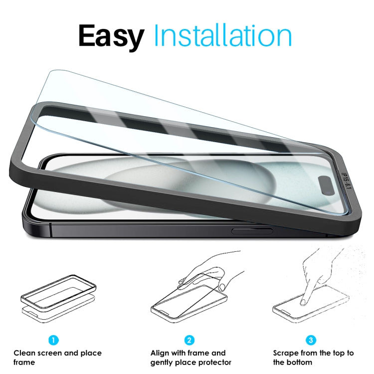 For iPhone 15 NORTHJO 2pcs A++ Screen Protector Tempered Glass Film with Installation Frame - iPhone 15 Tempered Glass by NORTHJO | Online Shopping UK | buy2fix