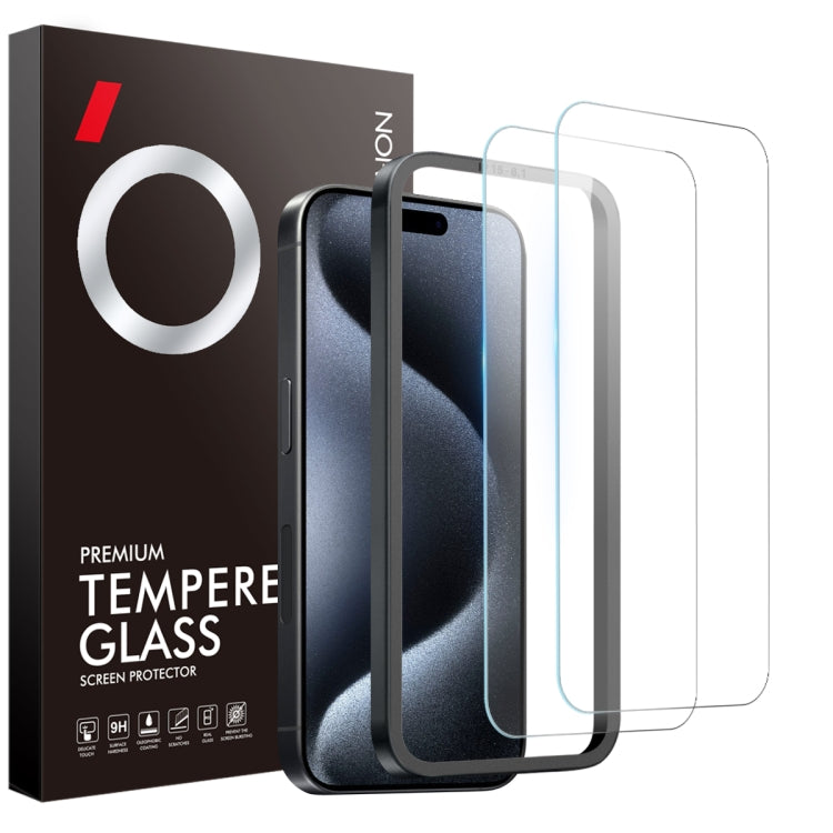 For iPhone 15 Pro NORTHJO 2pcs A++ Screen Protector Tempered Glass Film with Installation Frame - iPhone 15 Pro Tempered Glass by NORTHJO | Online Shopping UK | buy2fix