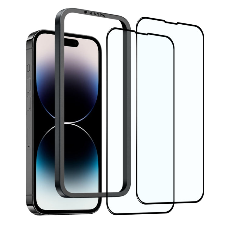 For iPhone 14 Pro NORTHJO 2pcs A++ Tempered Glass Film with Installation Frame - iPhone 14 Pro Tempered Glass by NORTHJO | Online Shopping UK | buy2fix