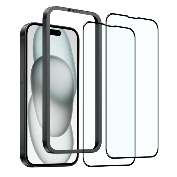 For iPhone 15 Plus NORTHJO 2pcs A++ Tempered Glass Film with Installation Frame - iPhone 15 Plus Tempered Glass by NORTHJO | Online Shopping UK | buy2fix